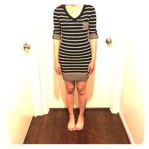 black/cream stripe fitted dress by PINK ROSE